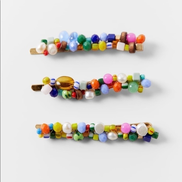 Zara Metal Barrettes Multi Color Beads - Picture 3 of 5